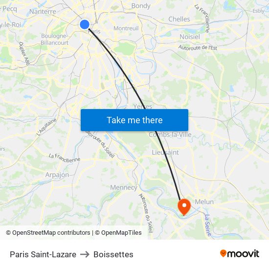 Paris Saint-Lazare to Boissettes map
