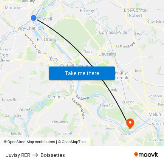 Juvisy RER to Boissettes map