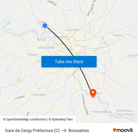 Gare de Cergy Préfecture (C) to Boissettes map