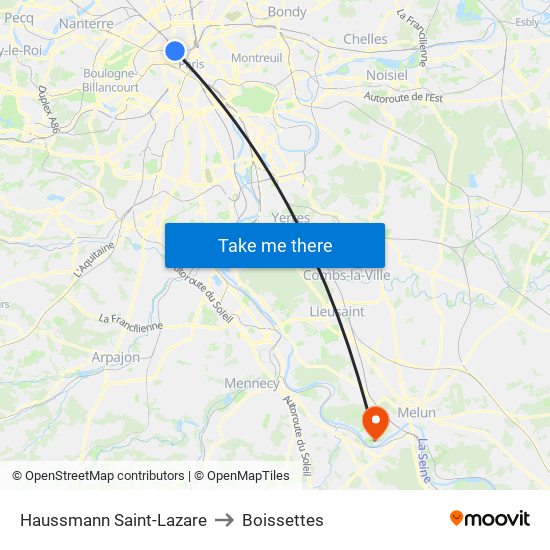 Haussmann Saint-Lazare to Boissettes map