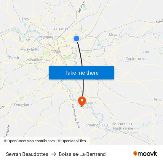 Sevran Beaudottes to Boissise-La-Bertrand map