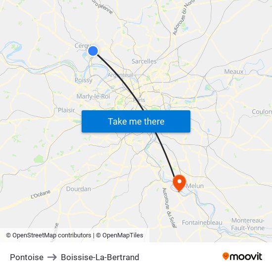 Pontoise to Boissise-La-Bertrand map