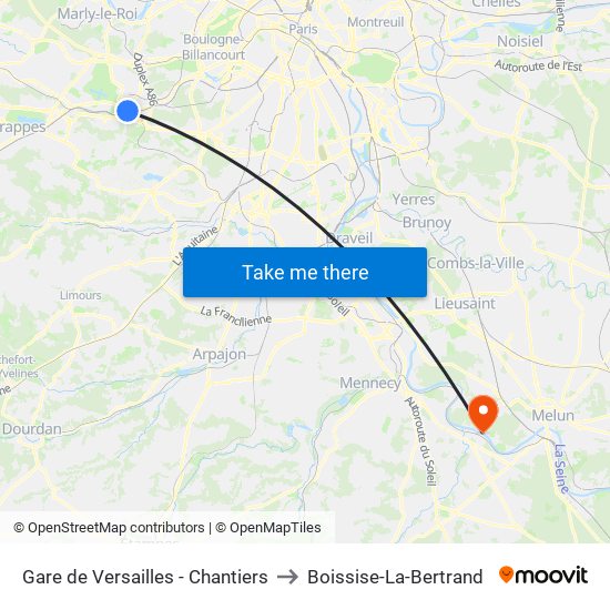 Gare de Versailles - Chantiers to Boissise-La-Bertrand map