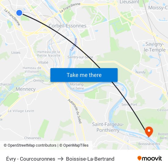 Évry - Courcouronnes to Boissise-La-Bertrand map