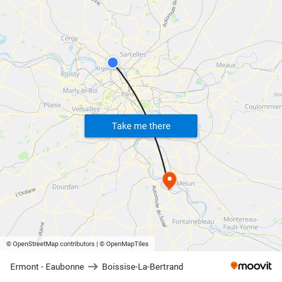 Ermont - Eaubonne to Boissise-La-Bertrand map