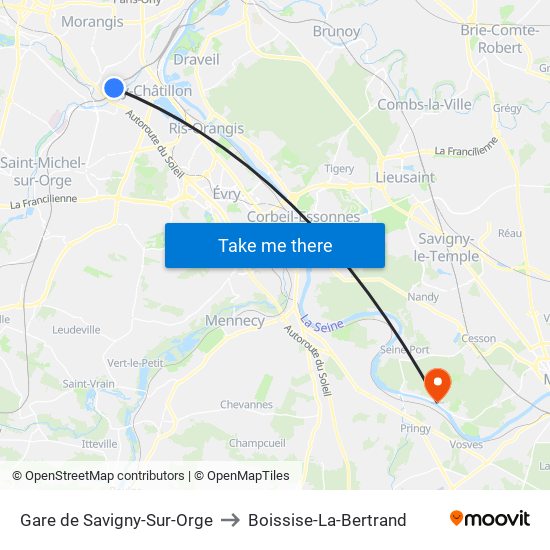 Gare de Savigny-Sur-Orge to Boissise-La-Bertrand map