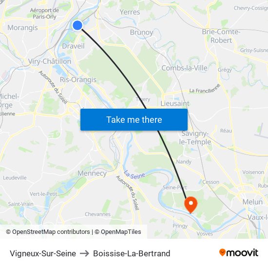 Vigneux-Sur-Seine to Boissise-La-Bertrand map