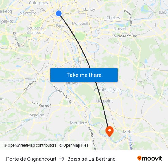 Porte de Clignancourt to Boissise-La-Bertrand map