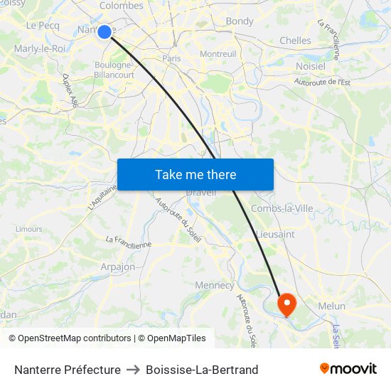 Nanterre Préfecture to Boissise-La-Bertrand map