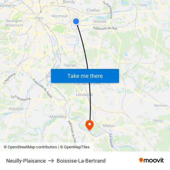 Neuilly-Plaisance to Boissise-La-Bertrand map
