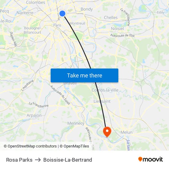 Rosa Parks to Boissise-La-Bertrand map