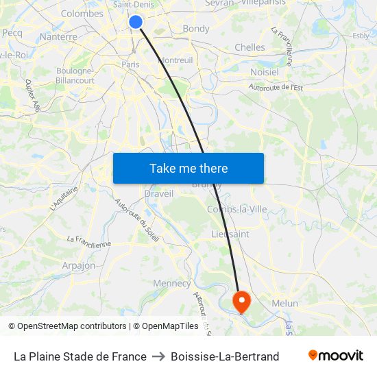 La Plaine Stade de France to Boissise-La-Bertrand map