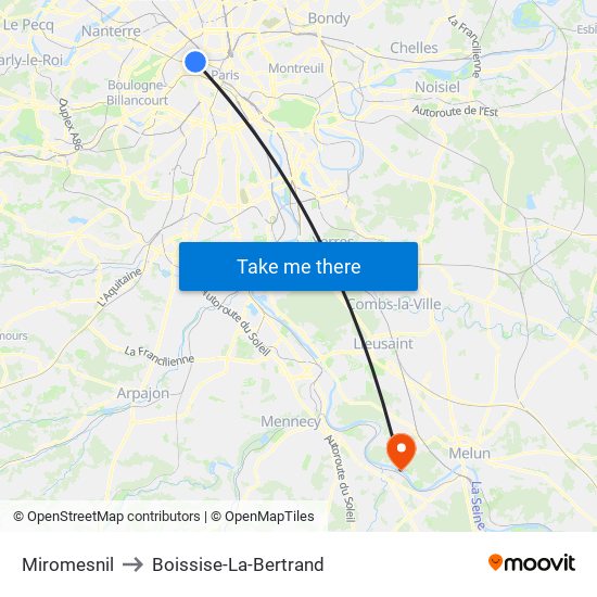 Miromesnil to Boissise-La-Bertrand map