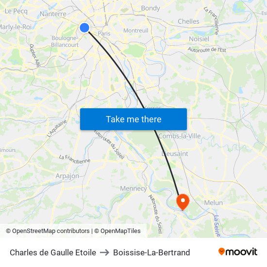 Charles de Gaulle Etoile to Boissise-La-Bertrand map