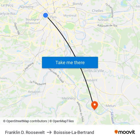 Franklin D. Roosevelt to Boissise-La-Bertrand map