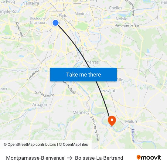 Montparnasse-Bienvenue to Boissise-La-Bertrand map