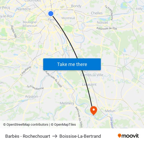Barbès - Rochechouart to Boissise-La-Bertrand map