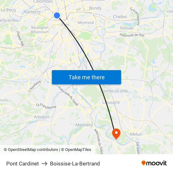 Pont Cardinet to Boissise-La-Bertrand map