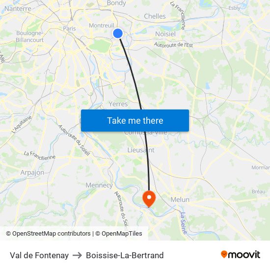 Val de Fontenay to Boissise-La-Bertrand map