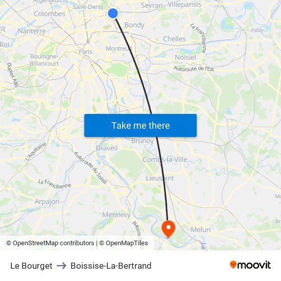 Le Bourget to Boissise-La-Bertrand map