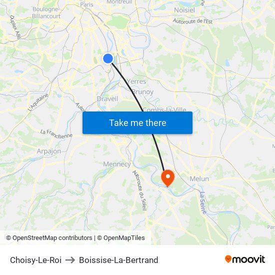 Choisy-Le-Roi to Boissise-La-Bertrand map
