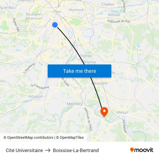 Cité Universitaire to Boissise-La-Bertrand map