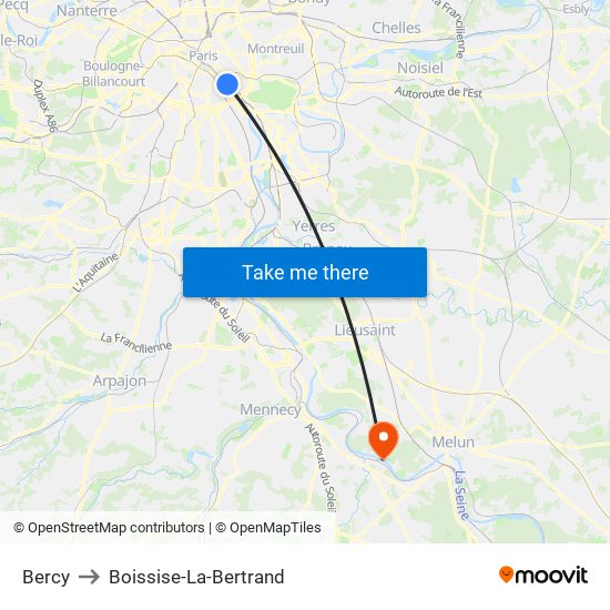 Bercy to Boissise-La-Bertrand map