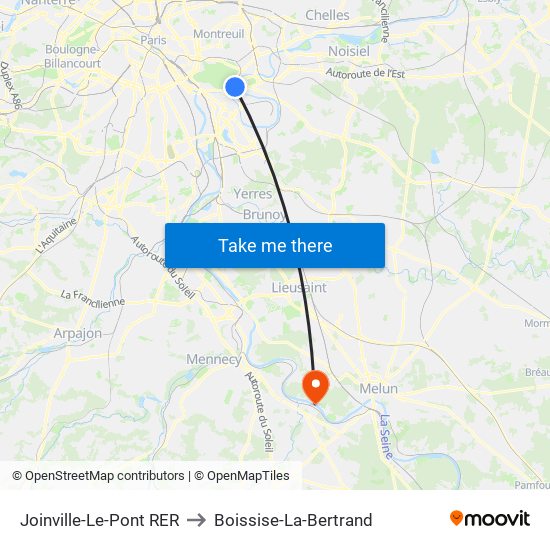 Joinville-Le-Pont RER to Boissise-La-Bertrand map