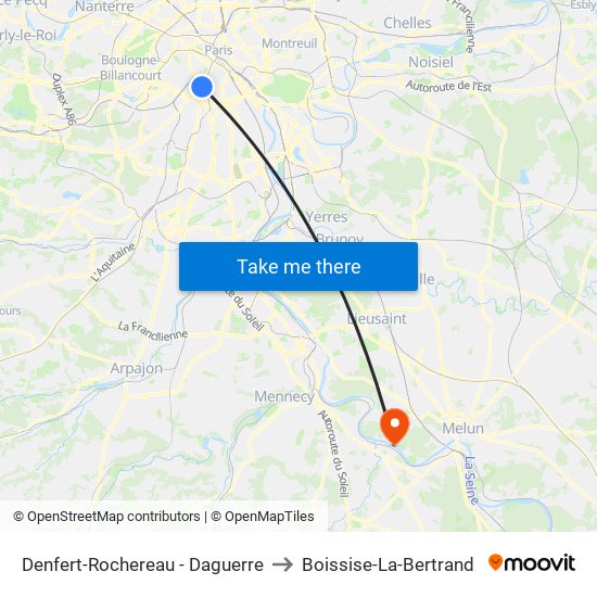 Denfert-Rochereau - Daguerre to Boissise-La-Bertrand map