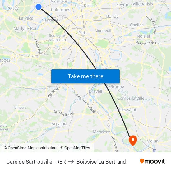 Gare de Sartrouville - RER to Boissise-La-Bertrand map