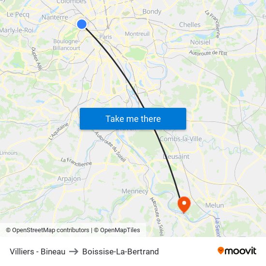 Villiers - Bineau to Boissise-La-Bertrand map