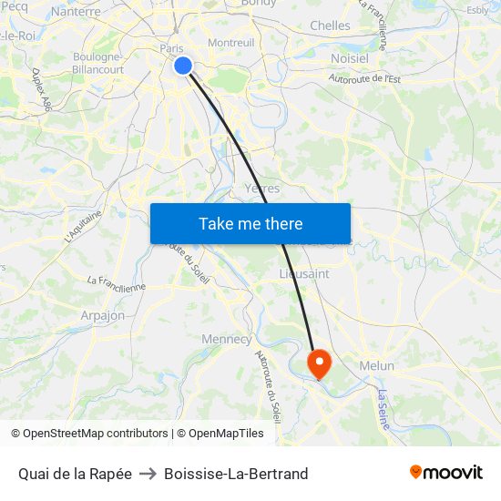 Quai de la Rapée to Boissise-La-Bertrand map