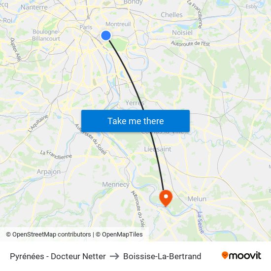 Pyrénées - Docteur Netter to Boissise-La-Bertrand map