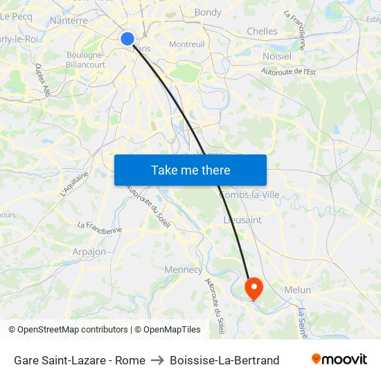 Gare Saint-Lazare - Rome to Boissise-La-Bertrand map