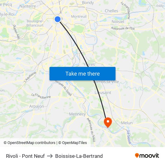 Rivoli - Pont Neuf to Boissise-La-Bertrand map