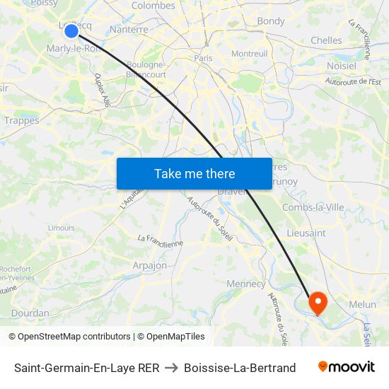 Saint-Germain-En-Laye RER to Boissise-La-Bertrand map