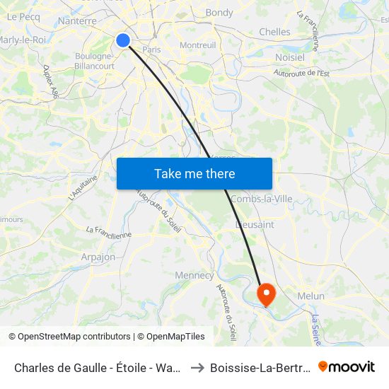 Charles de Gaulle - Étoile - Wagram to Boissise-La-Bertrand map