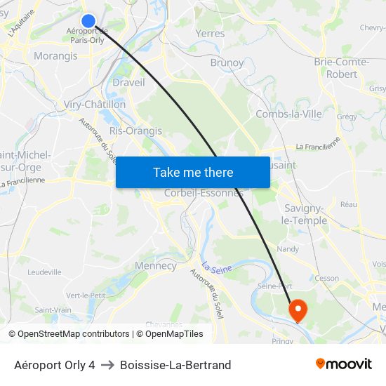 Aéroport Orly 4 to Boissise-La-Bertrand map