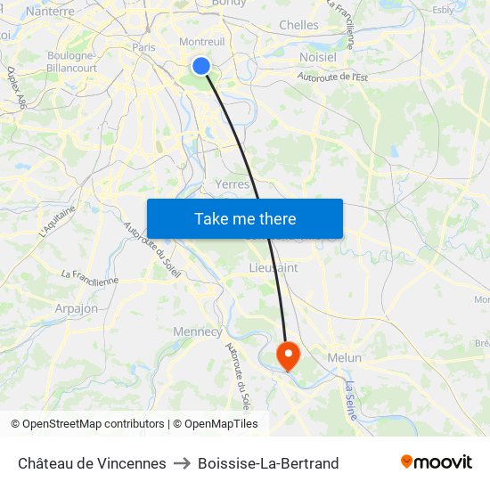 Château de Vincennes to Boissise-La-Bertrand map