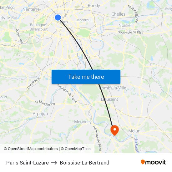 Paris Saint-Lazare to Boissise-La-Bertrand map