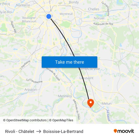 Rivoli - Châtelet to Boissise-La-Bertrand map