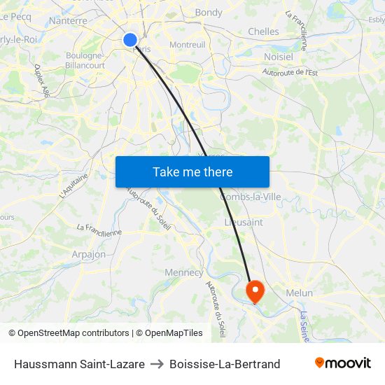 Haussmann Saint-Lazare to Boissise-La-Bertrand map