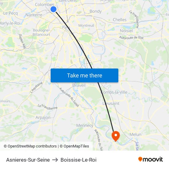 Asnieres-Sur-Seine to Boissise-Le-Roi map