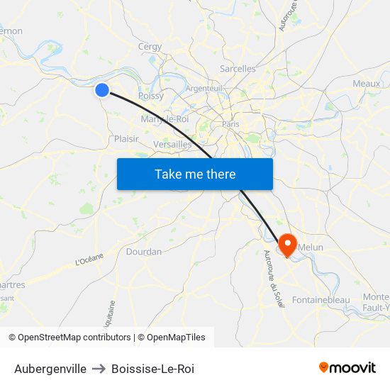 Aubergenville to Boissise-Le-Roi map