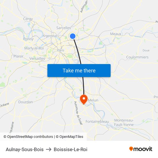 Aulnay-Sous-Bois to Boissise-Le-Roi map