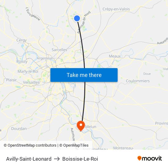 Avilly-Saint-Leonard to Boissise-Le-Roi map