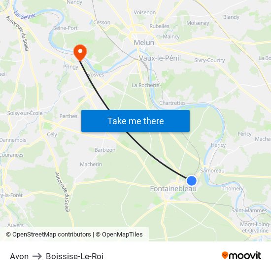 Avon to Boissise-Le-Roi map