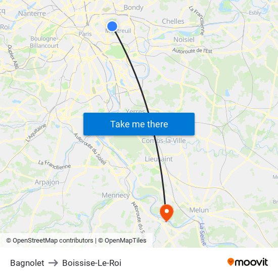 Bagnolet to Boissise-Le-Roi map
