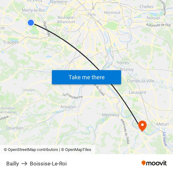 Bailly to Boissise-Le-Roi map