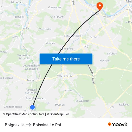 Boigneville to Boissise-Le-Roi map